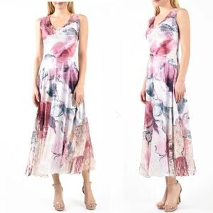 Komarov Floral Charmeuse Lace Sleeveless Maxi Dress Pastel Dream